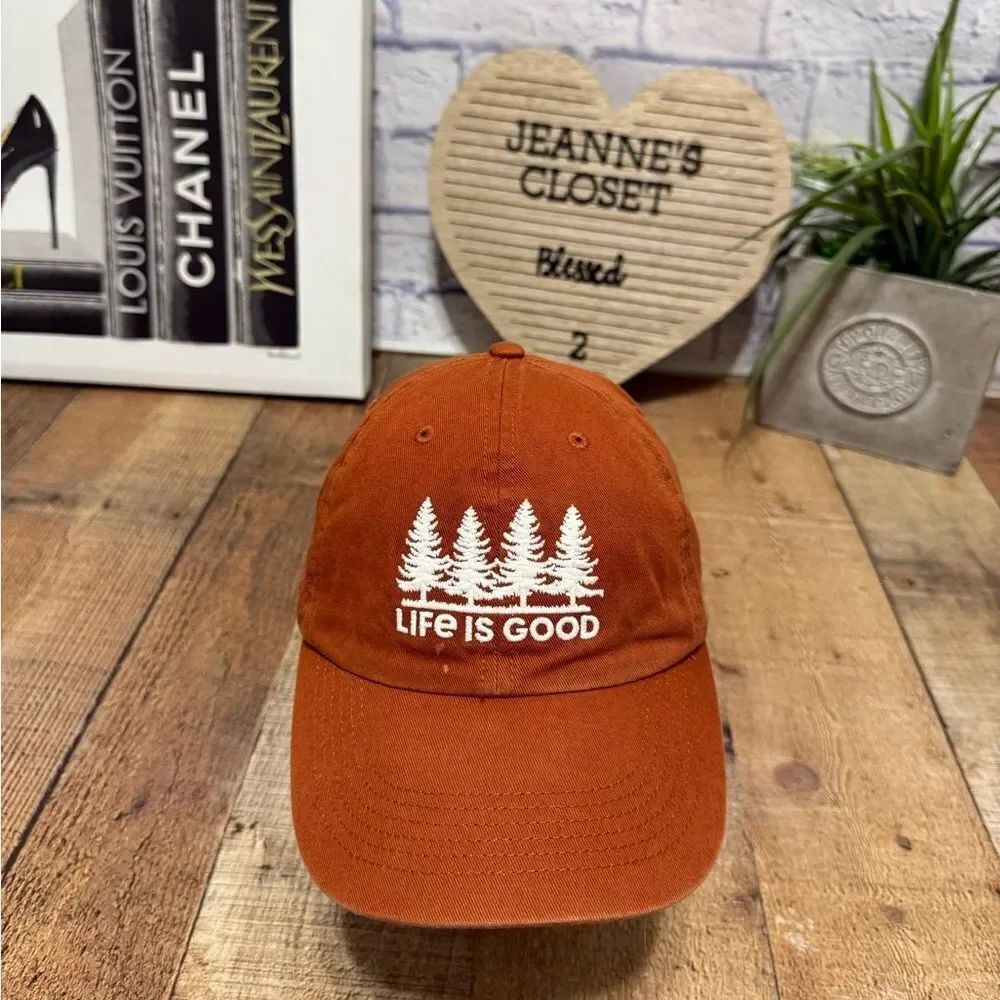 Men's Life Is Good Pines Outdoors Woods Forest Orange Chill Cap